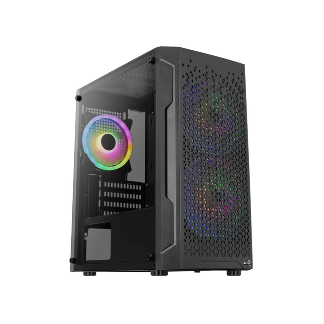 Case Gaming AeroCool Trinity Mini-G-BK-V3 | Mini Torre | Panel Lateral de Vidrio Templado | 2 Ventiladores RGB 140mm | 1 Ventilador RGB 120mm
