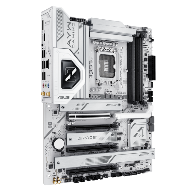 ASUS Z890 AYW Gaming WiFi W tarjeta madre vista angular