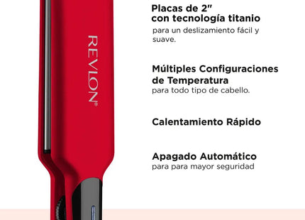 Alisadora Titanium Roja 2” Revlon | Para un alisado rápido y brillante en cabello largo o abundante